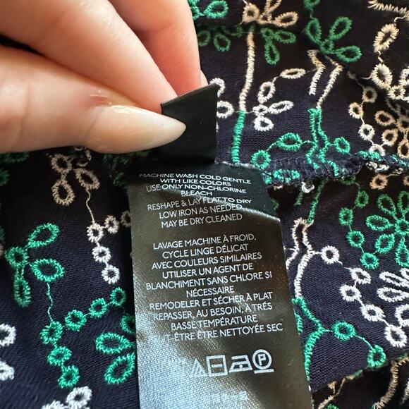 Maeve Anthropologie navy green & white embroidered v-neck tank top size S NWT - Picture 9 of 13